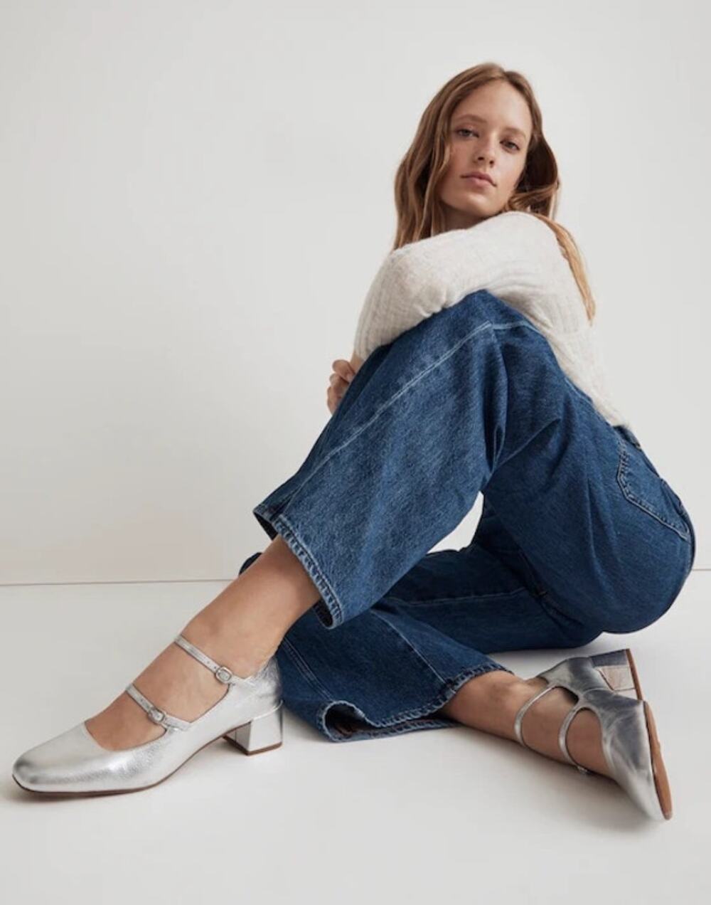 NEW Madewell The Nettie Heeled Mary Jane Silver Size 7.5 Maximalist Dopamine